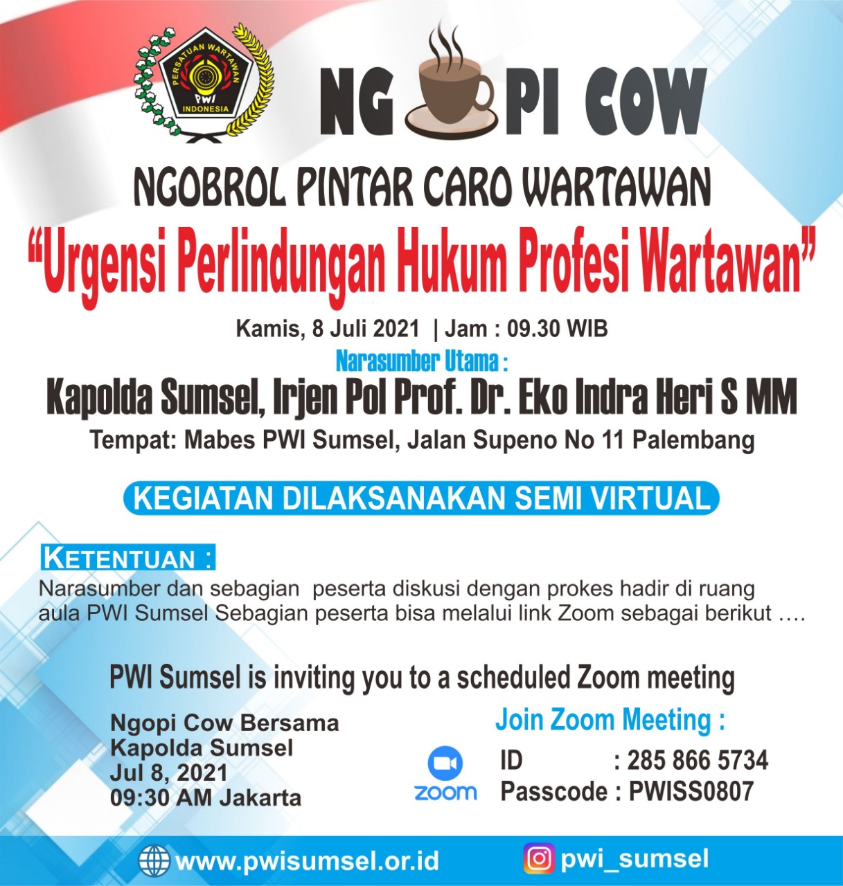 Kembali PWI Sumsel Gelar Ngopi Cow Mengangkat Topik Urgensi Perlindungan Wartawan