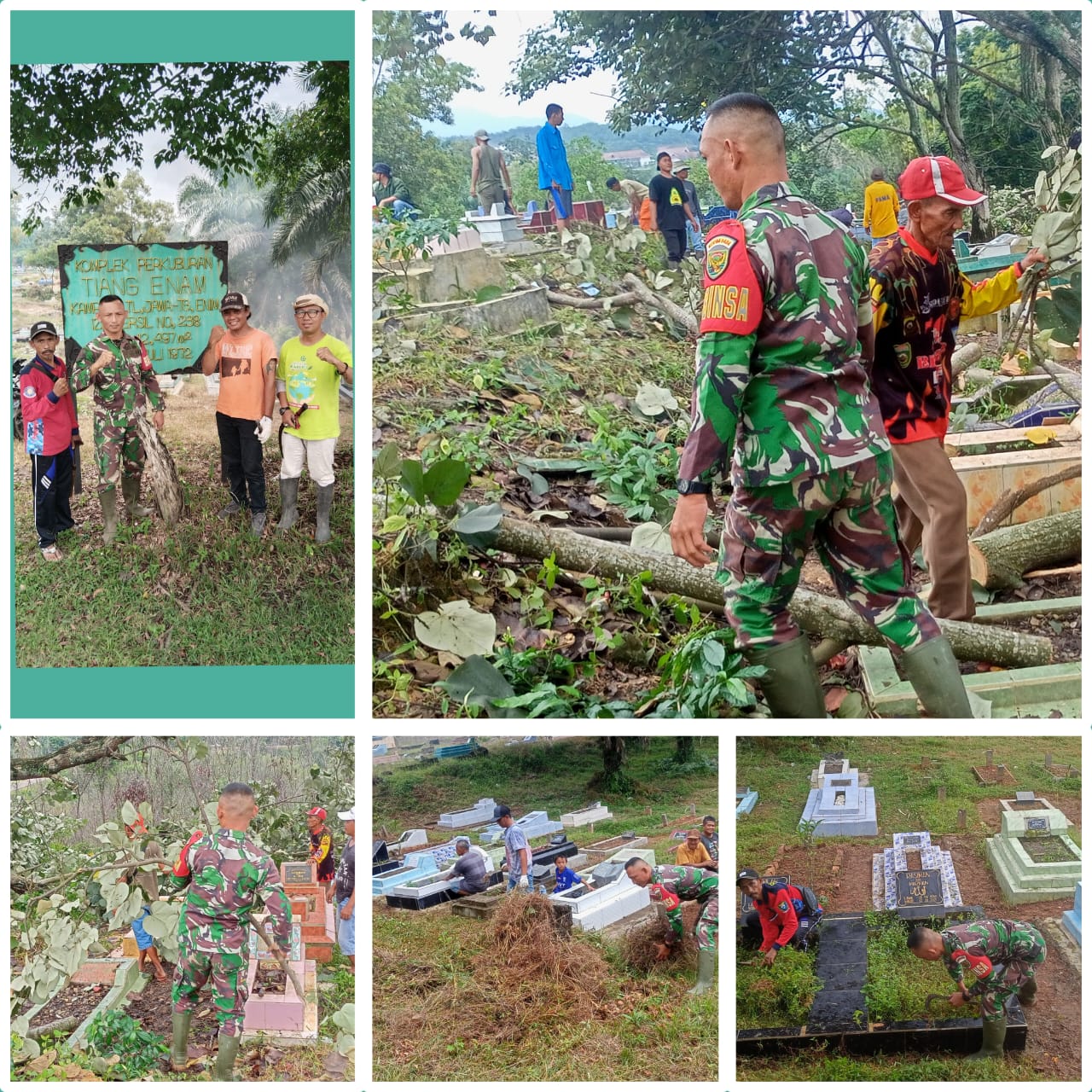 Sambut Ramadhan, Babinsa Kelurahan Pasar Tanjung Gotong Royong Bersihkan makam