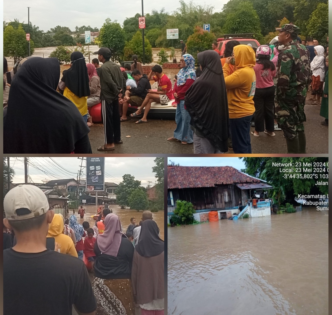 Banjir,  Danramil 404-05/Tanjung Enim Perintahkan Anggota Bantu Evakuasi Warga