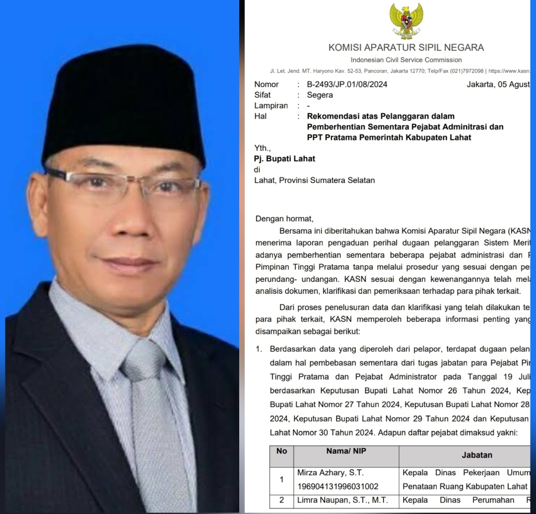 Terkait Rekom KASN, H Nasrun Aswari Harapkan PJ Bupati Lahat Segera Kembalikan 4 Kepala OPD di Jabatan Semula