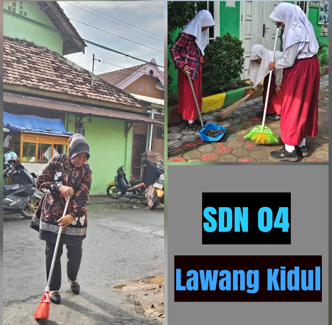 Sebelum Aktivitas, Kepsek SDN 04 Lawang Kidul Bersama Murid Bersihkan Area Pagar Sekolah
