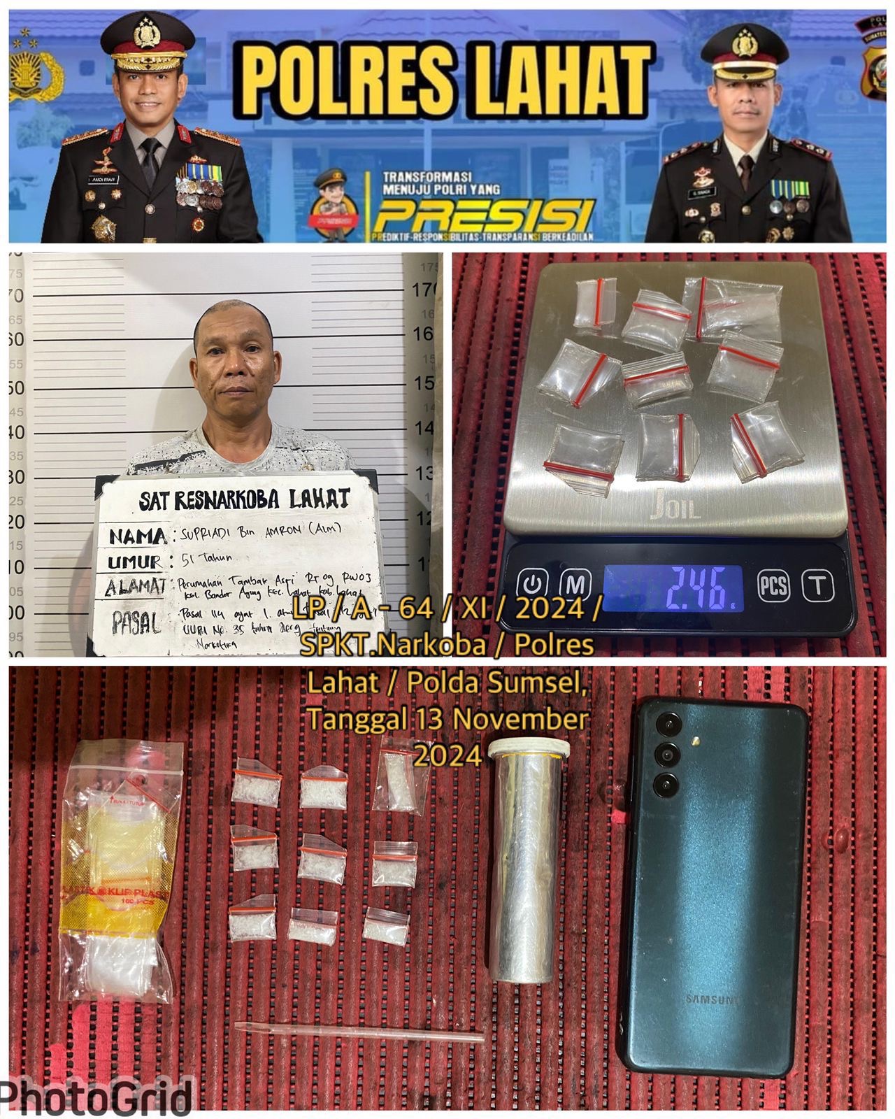 Polres Lahat Berhasil Ungkap Kasus Tindak Pidana Narkotika, Satu Pelaku Ditangkap
