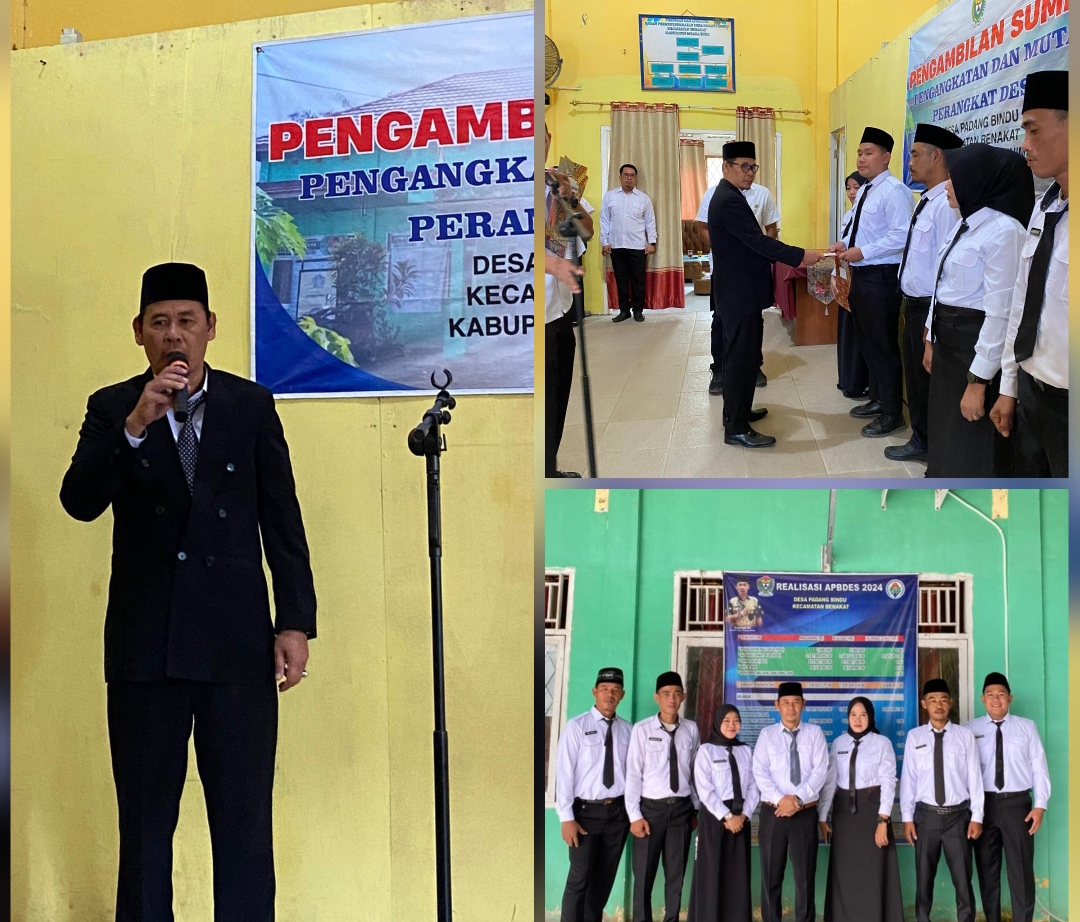 KADES PADANG BINDU BENAKAT, LANTIK DAN AMBIL SUMPAH JABATAN SEKALIGUS MUTASI PERANGKAT DESA